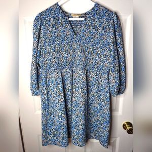 Sweet Magnolia dress blue & white floral smock bohemian Size large